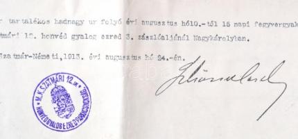 1912 Díszes k.u.k. hadnagyi kinevezés Hazai Samu honvédelmi miniszter aláírásával hozzá igazolás a n...