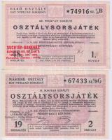 1927. &quot;19. Magyar Királyi Osztálysorsjáték 2. osztály 1/8 sorsjegy&quot; + 1941. &quot;46. Magyar Királyi Osztálysorsjáték&quot; 1. osztály 1/4 sorsjegye T:II