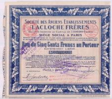 Franciaország 1927. &quot;Lacloche Fréres&quot; vállalat kötvény 500Fr-ról szelvényekkel T:I- &lt;br/&gt;France 1927. &quot;Lacloche Fréres&quot; company bond about 500 Francs with coupons C:AU