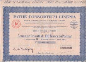 Franciaország 1925. &quot;Pathé Consortium Cinéma&quot; részvény 100Fr-ról szelvényekkel T:I- &lt;br/&gt;France 1925. &quot;Pathé Consortium Cinéma&quot; share about 100 Francs with coupons C:AU