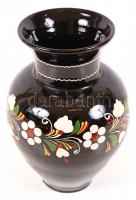 Népi mintás kerámia váza, hibátlan, jelzett, m: 29 cm