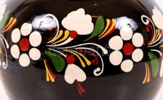 Népi mintás kerámia váza, hibátlan, jelzett, m: 29 cm