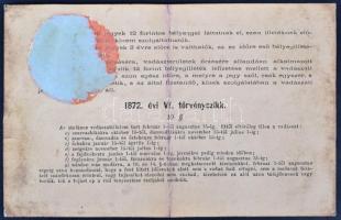 1876 Vadászati jegy / Hunter card