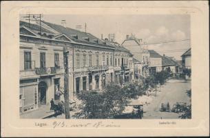 Lugos, Lugoj; Izabella tér, Központi sörcsarnok, Joanovits üzlete, árusok bodéja / square, beer hall, shop, vendors booths (Rb)