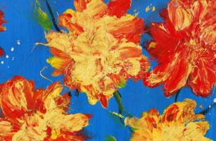 Dilinkó Gábor (1929-): Virágcsendélet. Olaj, farost, jelzett, keretben 60×42 cm