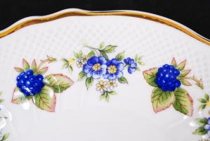 Hollóházi szedermintás süteményes készlet, 1 db süteményes kínálótál, 6 db süteményes kistányér, hib...