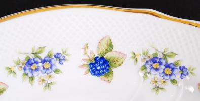 Hollóházi szedermintás süteményes készlet, 1 db süteményes kínálótál, 6 db süteményes kistányér, hib...