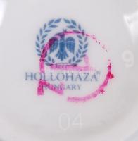 Hollóházi virágmintás mokkás készlet, 2 db csésze, 2 db kistányér, cukortartó, gyertyatartó, hibátla...