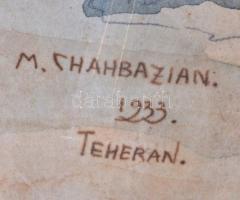 M. Shahbazian: Teherán 1933. Akvarell, papír, jelzett, paszpartuban, 43×32 cm