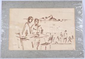 Vincze Győző (1925-2001): Vízparton. Tus, papír, jelzett, 36×56 cm