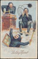 New Year, chimney sweeper, litho