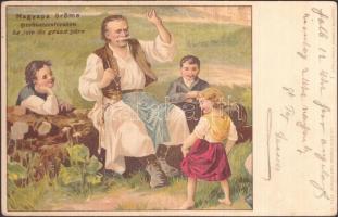 1899 &#039;Nagyapa öröme, Grossvatersfreuden&#039; Kosmos, Budapest / Hungarian folklore, litho