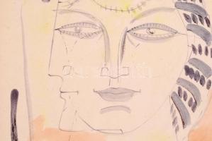 Hincz jelzéssel: Arcok. Vegyes technika, papír, jelzett, paszpartuban, 41×29 cm