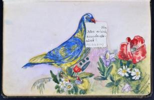 1938-1942 Régi emlékkönyv, külsején díszítéssel, belsejében sok szép rajzzal