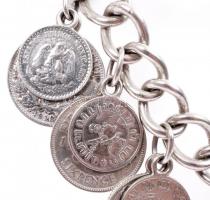 Ezüst (Ag.) karlánc részben ezüst érmékkel, összesen:20 db (16 db ezüst), bruttó: 69 g