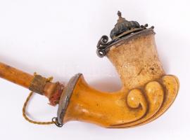 Tájték pipa, jelzett (Scheiber János Komárom), réz fedővel, jó állapotban, h:73 cm