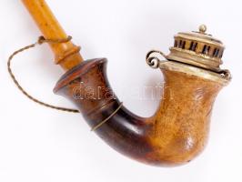 Tájték pipa, jelzett (Scheiber János Komárom), réz fedővel, jó állapotban, h:59 cm