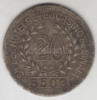 Románia 1920-1930. &quot;Casino de Sinaia - 20&quot; fém zseton (33mm) T:2 &lt;br/&gt;Romania ~1920-1930. &quot;Casino de Sinaia - 20&quot; metal jeton (33mm) C:XF