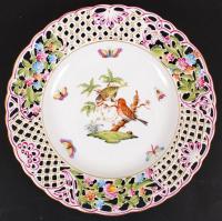 Herendi Rothschild dísztányér, kézzel festett, áttört, jelzett, hibátlan, d:24 cm / Herend Rothschild hand painted decorative plates, perfect condition