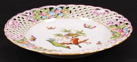 Herendi Rothschild dísztányér, kézzel festett, áttört, jelzett, hibátlan, d:24 cm / Herend Rothschil...