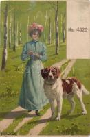 Lady and dog, No. 4820. litho s: Mailick, Hölgy kutyával, No. 4820. litho s: Mailick
