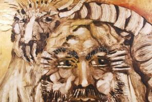 Péli Tamás (1948-1994): Ősapánk II. Olaj, pozdorjalap, jelzett, 47×41 cm