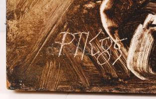 Péli Tamás (1948-1994): Ősapánk II. Olaj, pozdorjalap, jelzett, 47×41 cm