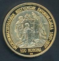 DN "Magyar aranypénzek utánveretben - Ferenc József jubileumi 100 korona" aranyozott Ag em...