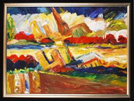 Schéner Mihály (1923-2009): Paris. Olaj, farost, jelzett, keretben, 50×70 cm