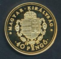 DN "Magyar aranypénzek utánveretben - Rákóczi Ferenc jubileumi 40 pengő" aranyozott Ag eml...