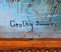 Grothy János: Kis-Balaton. Olaj, karton, sérült, antik sérült keretben, 27×35 cm