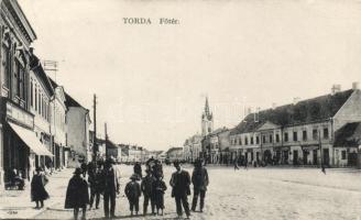 Torda, Főtér, könyvnyomda / main square, printing house, shops (EK)