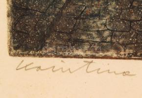 Nyári Lóránt (1928-1982): Utca részlet. Színezett rézkarc, papír, jelzett, üvegezett keretben, 29×19...