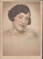 cca 1920-1930 Angelo: Finoman színezett női portré, aláírt vintage alkotás, képméret 23x16 cm, karto...