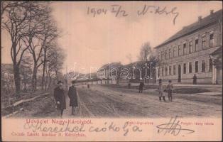 Nagykároly Széchényi utca, polgári leányiskola; Csókás László kiadása / street, girl school (EK)