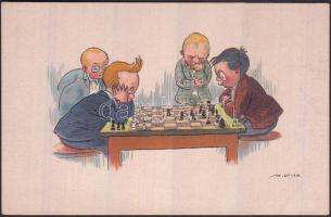 Chess game, litho, artist signed (EB)