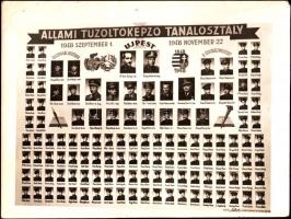 1948 Újpest, Állami Tűzoltóképző Tanalosztály tablóképe, rajta 124 nevesített portré, 16x21 cm