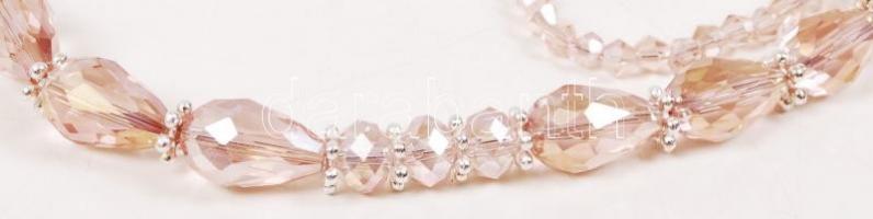 Rózsaszín csiszolt üvegkristály nyakék, 70 cm