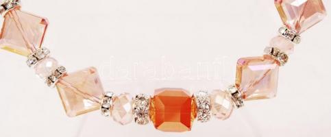 Rózsaszín csiszolt üvegkristály nyakék, 70 cm