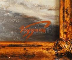 Vigyázó László: Téli életkép. Olaj, farost, jelzett, díszes keretben, 30×40 cm