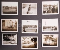 cca 1930-1940 Privát fotóalbum, sok budapesti városképpel, szépen szerkesztett albumlapok, 186 db fotó, 4,5x3 cm