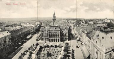 Újvidék, synagogue, town hall, church, savings bank, panoramacard (fa)