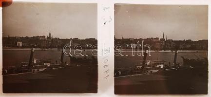cca 1920-1930 Sztereo üveg diapozitív képek a Dunáról és a dunai hidakról, 6 db üveglemez, 6x13 cm