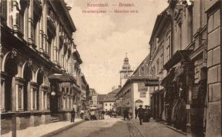 Brassó, Kronstadt; Hirscher utca, Dendorfer üzlete  / street, shop (EK)