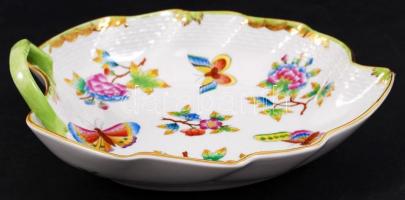 Herendi Viktória mintás füles tál, kézzel festett, jelzett, hibátlan, 20×17 cm