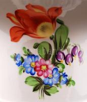Herendi virág mintás lábas kaspó, kézzel festett, jelzett, hibátlan, m:18,5 cm, d:20,5 cm