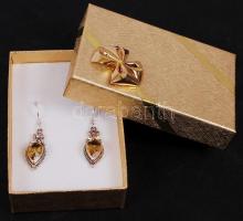 Ezüst fülbevalópár befoglalt citrin díszítéssel, jelzett, br: 4,3 g