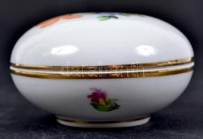 Herendi virág mintás ékszeres dobozka, kézzel festett, jelzett, hibátlan,d:8 cm