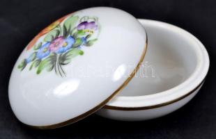 Herendi virág mintás ékszeres dobozka, kézzel festett, jelzett, hibátlan,d:8 cm