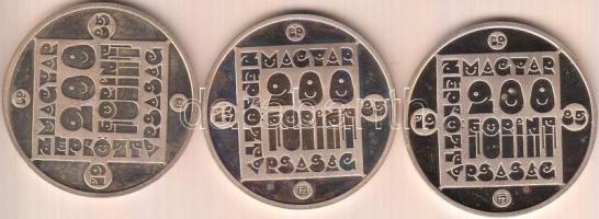 1985. 200Ft Ag (3x) "Természetvédelem II. - Vadmacska, Vidra, Mocsári teknős" sor T:PP Csa...